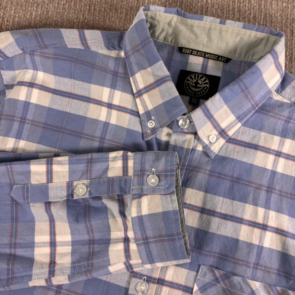 Levitate Bay Blue Plaid Board Meeting Button Down Shirt‎ Men's Size XXL NWT Flaw